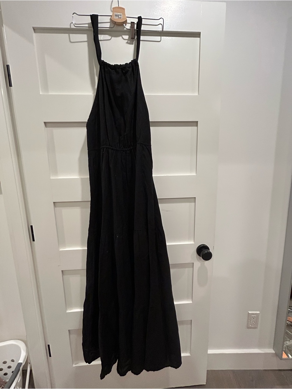 Sézane Black Halter Maxi Dress Open Back Bow Tie FR 38 US 6